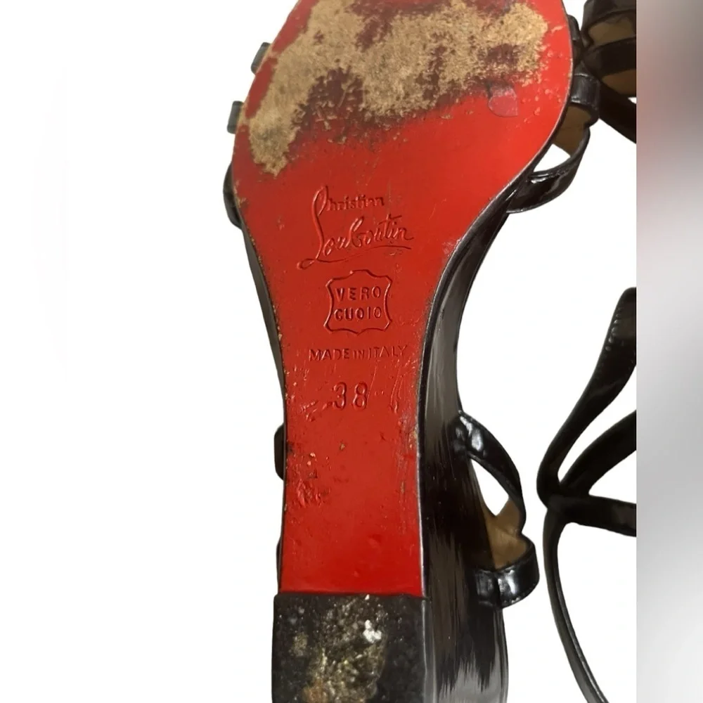 CHRISTIAN LOUBOUTIN Patent Leather T-Strap Sandals